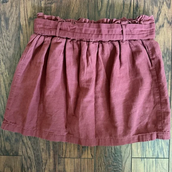 American Eagle Womens M Cotton Linen Belted Lined Mini Skirt Rust Burnt Orange - Picture 2 of 10